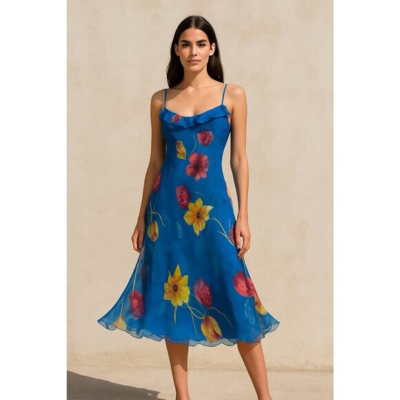 Ralph Lauren Collection Purple Label Floral 90s Silk Slip Dress Midi Sleeveless - Picture 1 of 15